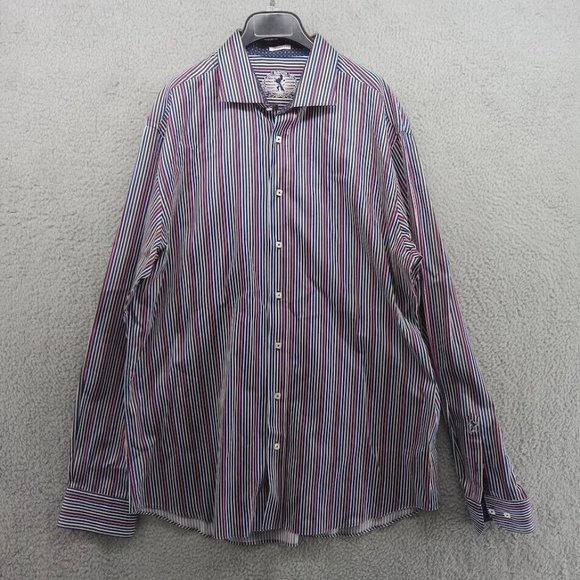 Bugatchi Shirt Mens XXL Tall Multicolor Stripes Shaped Fit Cutaway Collar Cotton - Picture 1 of 10